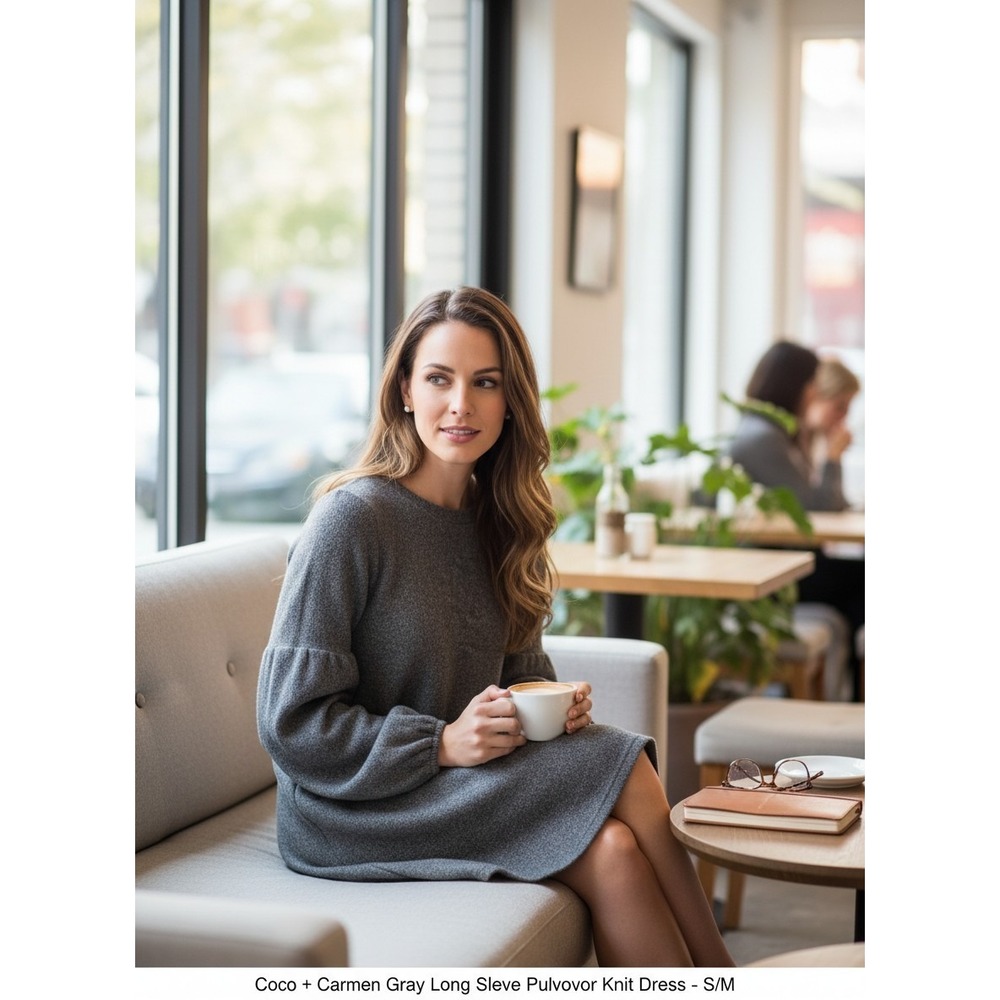 Coco + Carmen Gray Long Sleeve Pullover Knit Dress S/M Soft Cozy Everyday Wear
